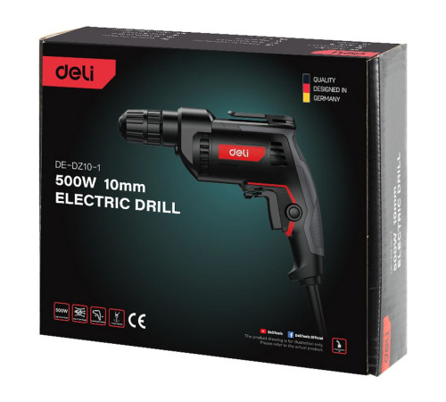 Дрель сетевая Deli DE-DZ10-1E (500Вт, 10мм, 3300 об/мин)