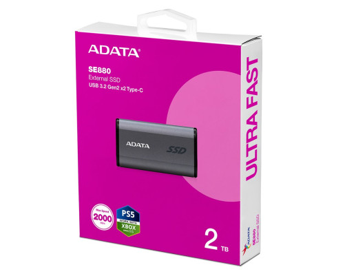 Внешний накопитель SSD 2TB ADATA Elite SE880, USB 3.2, серый титан Внешний накопитель SSD 2TB ADATA Elite SE880, USB 3.2, серый титан