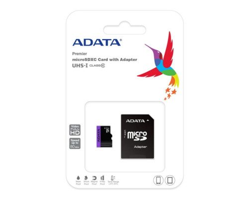 Карта памяти microSDXC 64GB ADATA AUSDX64GUICL10-RA1 Class 10 UHS-I U1, с адаптером Карта памяти microSDXC 64GB ADATA AUSDX64GUICL10-RA1 Class 10 UHS-I U1, с адаптером