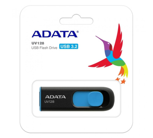 USB накопитель 64GB ADATA UV128 USB 3.2 Gen 1, черный/синий