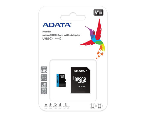Карта памяти microSDHC 32GB ADATA Premier AUSDH32GUICL10A1-RA1 Class 10 UHS-I V10 A11, с адаптером Карта памяти microSDHC 32GB ADATA Premier AUSDH32GUICL10A1-RA1 Class 10 UHS-I V10 A11, с адаптером