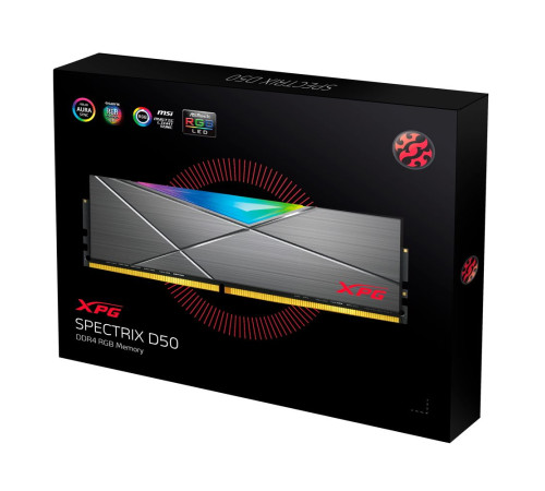 Модуль оперативной памяти XPG 32GB SPECTRIX D50 RGB Grey DDR4 3200Mhz DIMM, CL16, 1.35V, Heat Shield, Kit (2x16GB), RTL
