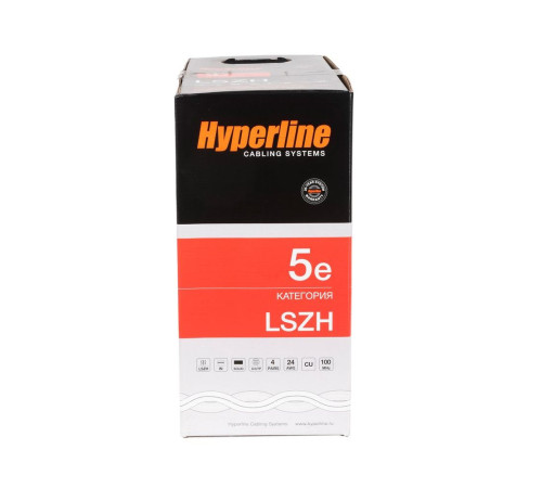 Кабель витая пара Hyperline U/UTP, неэкранированный, cat.5, 4 pair, 24 AWG, LSZH, 305 м, серый
