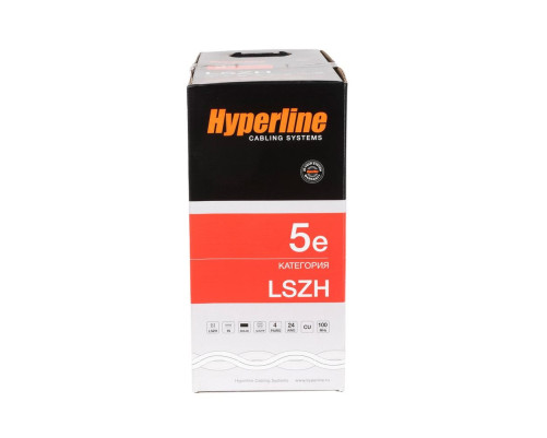 Кабель витая пара Hyperline U/UTP, неэкранированный, cat.5, 4 pair, 24 AWG, LSZH, 305 м, серый Кабель витая пара Hyperline U/UTP, неэкранированный, cat.5, 4 pair, 24 AWG, LSZH, 305 м, серый