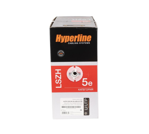 Кабель витая пара Hyperline U/UTP, неэкранированный, cat.5, 4 pair, 24 AWG, LSZH, 305 м, серый