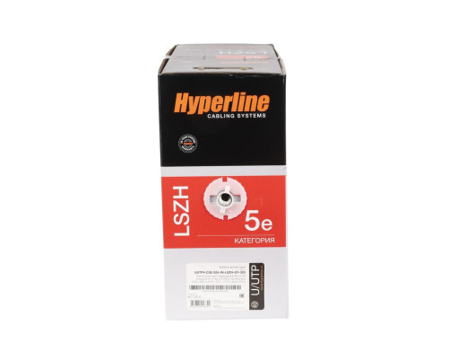 Кабель витая пара Hyperline U/UTP, неэкранированный, cat.5, 4 pair, 24 AWG, LSZH, 305 м, серый Кабель витая пара Hyperline U/UTP, неэкранированный, cat.5, 4 pair, 24 AWG, LSZH, 305 м, серый