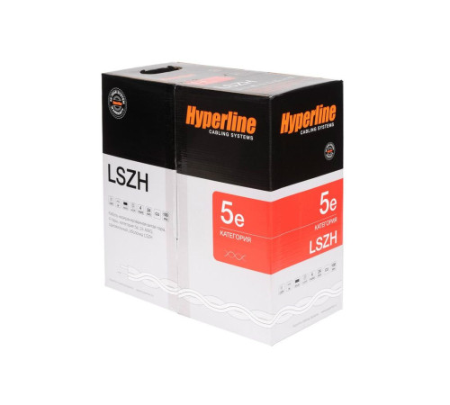 Кабель витая пара Hyperline U/UTP, неэкранированный, cat.5, 4 pair, 24 AWG, LSZH, 305 м, серый