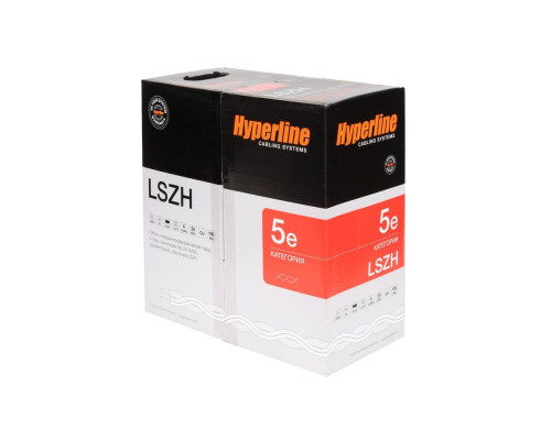 Кабель витая пара Hyperline U/UTP, неэкранированный, cat.5, 4 pair, 24 AWG, LSZH, 305 м, серый Кабель витая пара Hyperline U/UTP, неэкранированный, cat.5, 4 pair, 24 AWG, LSZH, 305 м, серый