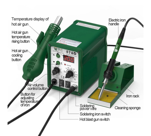 Паяльная станция BST-878D  2в1, LED-дисплей, 100-450С, 700Вт