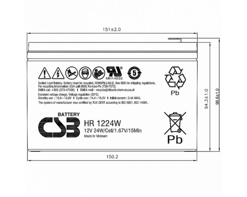 Аккумуляторная батарея CSB HR1224W F2 F1 Аккумуляторная батарея CSB HR1224W F2 F1