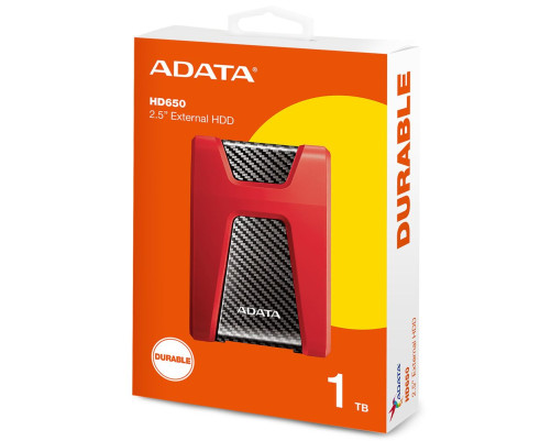 Внешний жесткий диск 1TB ADATA HD650, USB 3.1, красный/черный