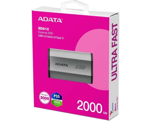 Внешний накопитель SSD 2TB ADATA SD810, USB 3.2, серебристый Внешний накопитель SSD 2TB ADATA SD810, USB 3.2, серебристый
