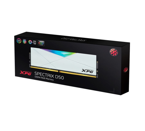 Модуль оперативной памяти XPG 16GB Spectrix D50 RGB DDR4 3600Mhz U-DIMM CL18, 1.35V K2*8GB, WHITE