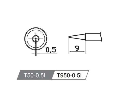 Жало со встроенным нагревателем , T50-0.5I Жало со встроенным нагревателем , T50-0.5I