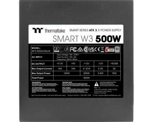 Блок питания 500 Вт Thermaltake Smart W3 Блок питания 500 Вт Thermaltake Smart W3