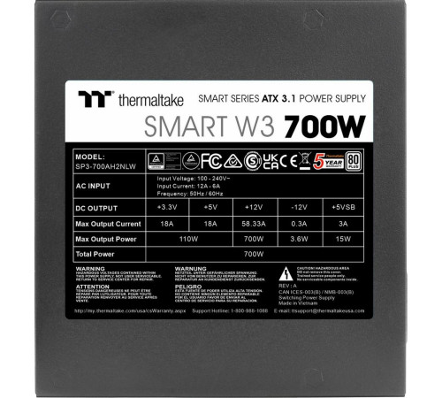 Блок питания 700 Вт Thermaltake Smart W3