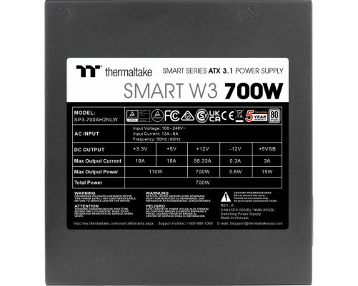 Блок питания 700 Вт Thermaltake Smart W3 Блок питания 700 Вт Thermaltake Smart W3