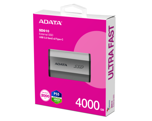 Внешний накопитель SSD 4TB ADATA SD810, USB 3.2, серебристый Внешний накопитель SSD 4TB ADATA SD810, USB 3.2, серебристый