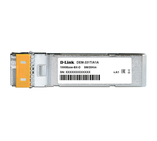 Трансивер D-Link 331T/20KM/A1A WDM SFP-трансивер с 1 портом 1000BASE-BX-D (Tx:1550 нм, Rx:1310 нм) для одномодового оптического кабеля