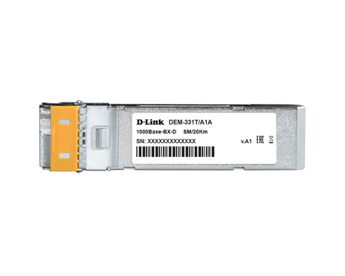 Трансивер D-Link 331T/20KM/A1A WDM SFP-трансивер с 1 портом 1000BASE-BX-D (Tx:1550 нм, Rx:1310 нм) для одномодового оптического кабеля Трансивер D-Link 331T/20KM/A1A WDM SFP-трансивер с 1 портом 1000BASE-BX-D (Tx:1550 нм, Rx:1310 нм) для одномодового оптического кабеля
