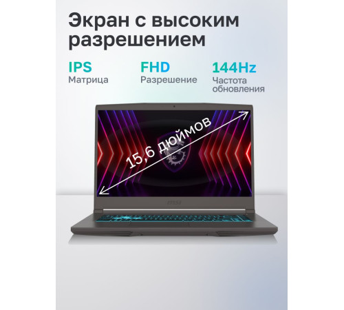 Ноутбук MSI Thin 15 B12UCX-3061XRU Intel Core i7-12650H/16Gb/SSD512Gb/RTX 2050 4Gb/15.6"/IPS/FHD/144Hz/NoOS/Cosmos Gray (9S7-16R831-3061)