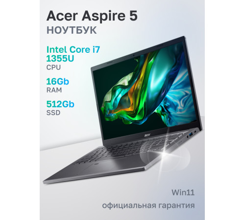 Ноутбук Acer Aspire 5 A514-56M-78BZ Intel Core i7-1355U/16Gb/SSD512Gb/14"/IPS/FHD+/60Hz/Win11/Iron (NX.KH7CD.006)