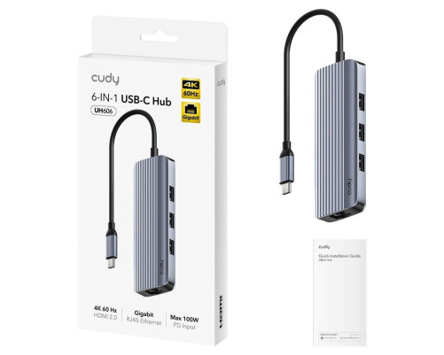 USB-концентратор CUDY UH606, 6-IN-1, USB-C Hub with GbE & 4K@60Hz HDMI USB-концентратор CUDY UH606, 6-IN-1, USB-C Hub with GbE & 4K@60Hz HDMI