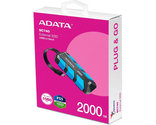 Внешний накопитель SSD 2TB ADATA SC740 SC740-2000G-CBU, USB 3.1,черный/синий Внешний накопитель SSD 2TB ADATA SC740 SC740-2000G-CBU, USB 3.1,черный/синий