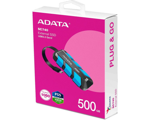 Внешний накопитель SSD 500GB ADATA SC740 SC740-500G-CBU, USB 3.1,черный/синий Внешний накопитель SSD 500GB ADATA SC740 SC740-500G-CBU, USB 3.1,черный/синий