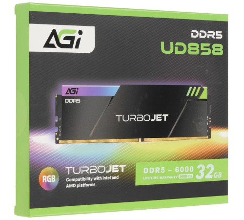Модуль памяти AGI DDR5 6000MHz CL30 32GB Kit (16GBx2) OC UDIMM + HEAT SINK –Turbojet+RGB lightbar -Color box