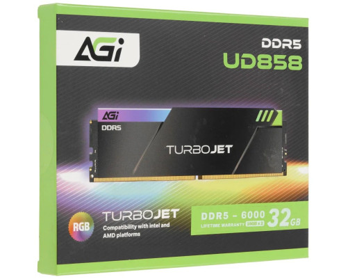 Модуль памяти AGI DDR5 6000MHz CL30 32GB Kit (16GBx2) OC UDIMM + HEAT SINK –Turbojet+RGB lightbar -Color box Модуль памяти AGI DDR5 6000MHz CL30 32GB Kit (16GBx2) OC UDIMM + HEAT SINK –Turbojet+RGB lightbar -Color box