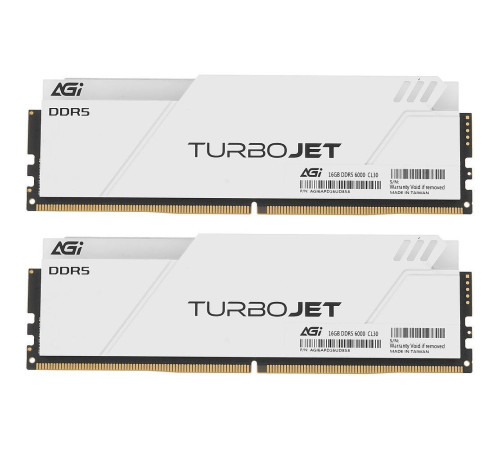 Модуль памяти AGI DDR5 6000MHz CL30 32GB Kit (16GBx2) OC UDIMM + White HEAT SINK –Turbojet+RGB lightbar -Color box