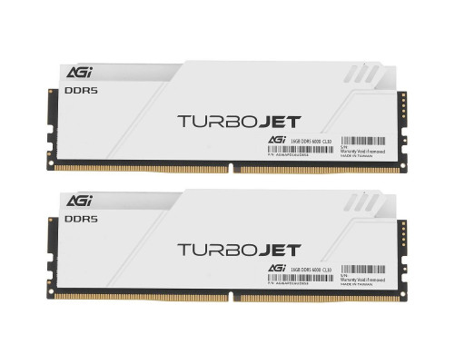 Модуль памяти AGI DDR5 6000MHz CL30 32GB Kit (16GBx2) OC UDIMM + White HEAT SINK –Turbojet+RGB lightbar -Color box Модуль памяти AGI DDR5 6000MHz CL30 32GB Kit (16GBx2) OC UDIMM + White HEAT SINK –Turbojet+RGB lightbar -Color box