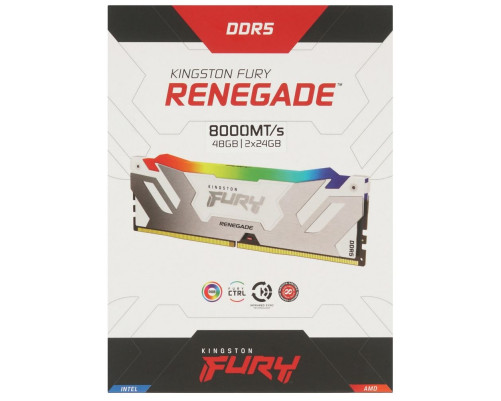 Модуль оперативной памяти Kingston 48GB FURY Renegade White RGB DDR5 8000Mhz DIMM (Kit 2*24gb) CL38 Модуль оперативной памяти Kingston 48GB FURY Renegade White RGB DDR5 8000Mhz DIMM (Kit 2*24gb) CL38