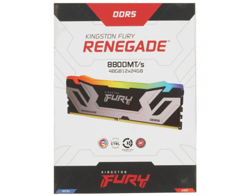 Модуль оперативной памяти Kingston 48GB FURY Renegade Silver RGB DDR5 8800Mhz On-Die ECC CUDIMM CL42 kit 2*24gb Модуль оперативной памяти Kingston 48GB FURY Renegade Silver RGB DDR5 8800Mhz On-Die ECC CUDIMM CL42 kit 2*24gb