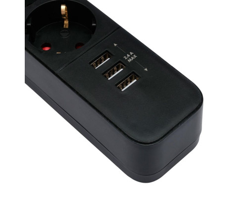 Сетевой фильтр Гарнизон EPS-4-U3-B-2, 4 розетки, 10А, 3 USB-A 5В, 2 м, черный