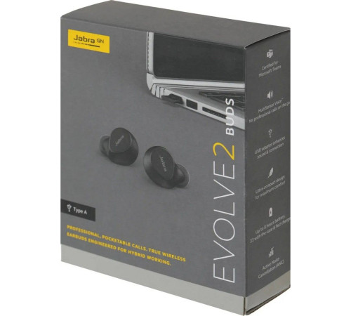 Гарнитура беспроводная Jabra Evolve2 Buds, USB-A MS, черный