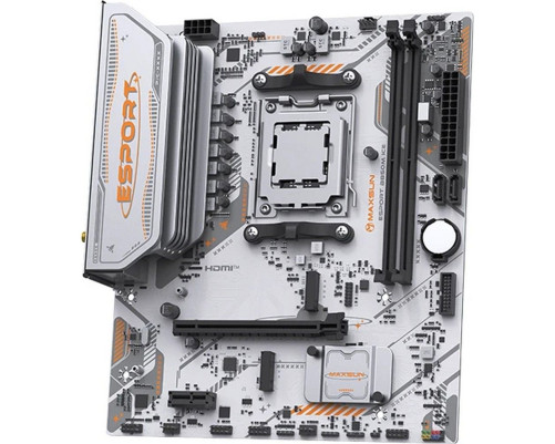 Материнская плата Maxsun MS-eSport B850M WIFI ICE B850, AM5, 2*DDR5, 1*PCIEx16, 1*PCIEx1, 2*M.2, 6*USB3.2Gen1, 4*USB2.0, 2*SATA3.0, 1G, DP, HDMI, M-ATX, RTL Материнская плата Maxsun MS-eSport B850M WIFI ICE B850, AM5, 2*DDR5, 1*PCIEx16, 1*PCIEx1, 2*M.2, 6*USB3.2Gen1, 4*USB2.0, 2*SATA3.0, 1G, DP, HDMI, M-ATX, RTL