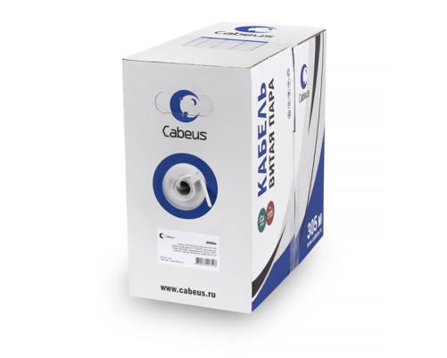 Кабель витая пара Cabeus U/UTP, экранированный, cat.5e, 4 pair, 24 AWG, PVC, 305 м, cерый Кабель витая пара Cabeus U/UTP, экранированный, cat.5e, 4 pair, 24 AWG, PVC, 305 м, cерый