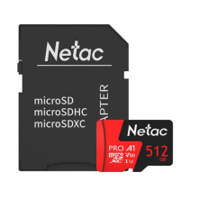 Карта памяти Netac P500 Extreme PRO 512GB MicroSDXC V30/A1/C10 up to 100MB/s, retail pack with SD Adapter