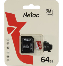 Карта памяти Netac P500 ECO 64GB MicroSDXC U1/C10 up to 80MB/s, retail pack with SD Adapter