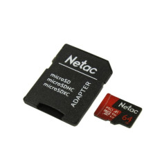 Карта памяти Netac P500 Extreme PRO 64GB MicroSDXC V30/A1/C10 up to 100MB/s, retail pack with SD Adapter