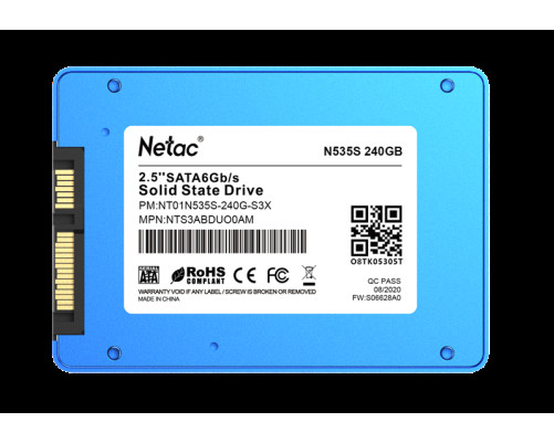 Твердотельный накопитель Netac N535S 240GB 2.5 SATAIII 3D NAND, 7mm, R/W up to 540/490MB/s, TBW 140TB