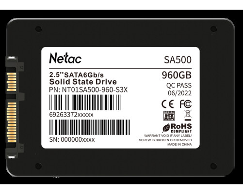 Твердотельный накопитель Netac SA500 960GB 2.5 SATAIII 3D NAND, R/W up to 530/475MB/s, TBW 480TB