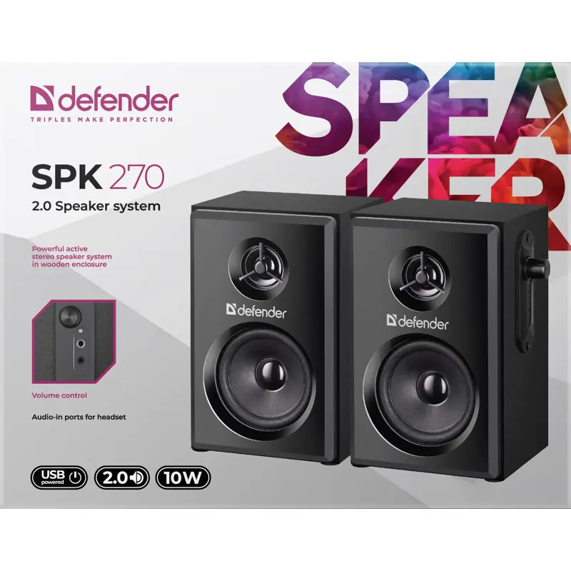 Акустическая система Defender SPK 270, 2.0, черный, 10 Вт, питание от USB