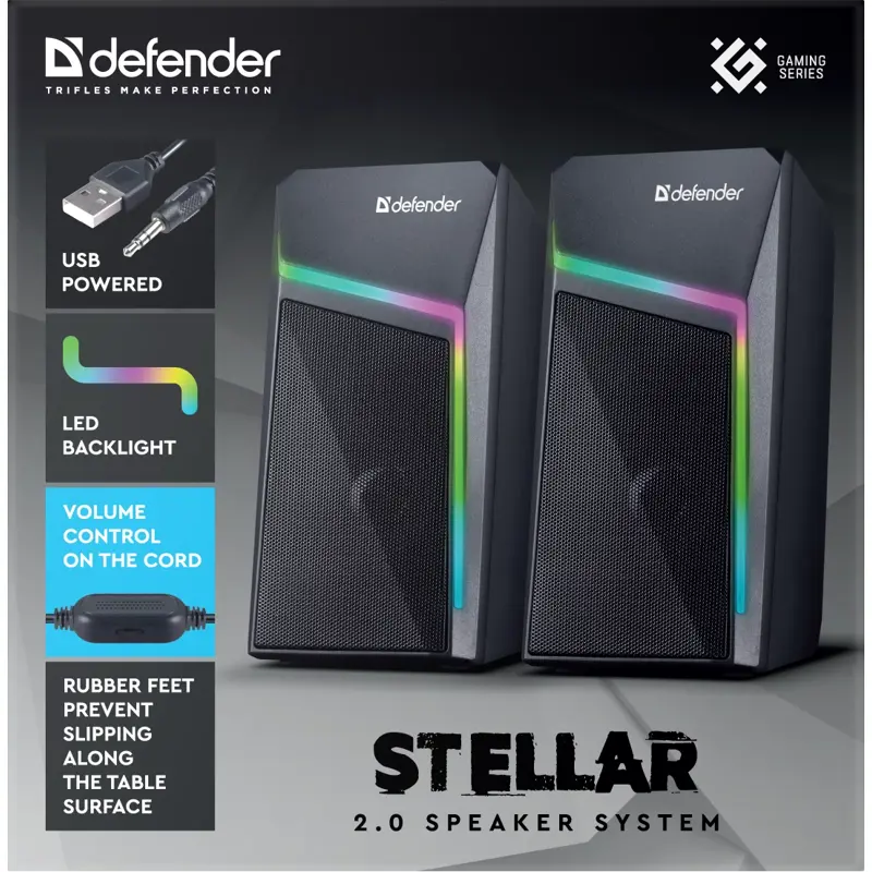 Акустическая система Defender Stellar, 2.0, 6Вт, подсветка, питание от USB