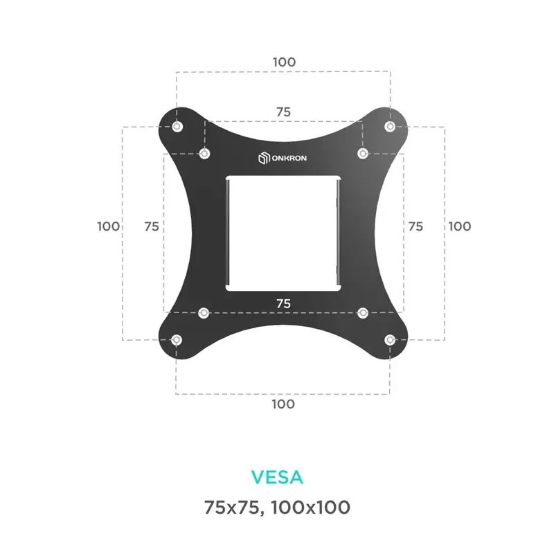 Кронштейн ONKRON SN31 BLACK, 10-32" макс. 100*100, наклон -5"+15", поворот 0", вылет от стены 30-43мм, вес до 20кг, черный