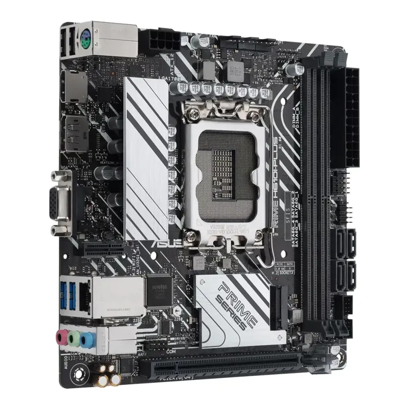 Материнская плата ASUS PRIME H610I-PLUS-CSM, LGA1700, B610, 2*DDR5, 4*SATA, 1*M.2, 2*USB 3.2, 2*USB 2.0, 1*PCIx16, HDMI+DP+VGA, mITX; 90MB1GB0-M0EAYC