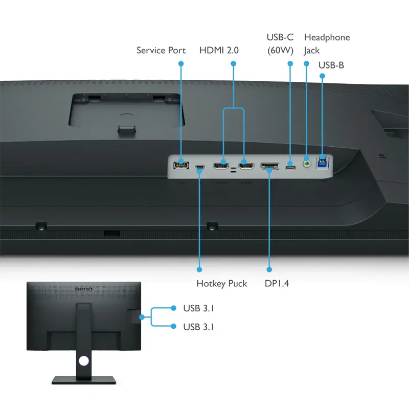 Монитор 31,5" Benq SW321C, 3840x2160, IPS, 60Hz, 20M:1, 250cd, 5ms, 2xHDMI, DP, 2xUSB, Speakers, 5xUSB, USB-C, FreeSync, Height adj 100, 3Y, Black