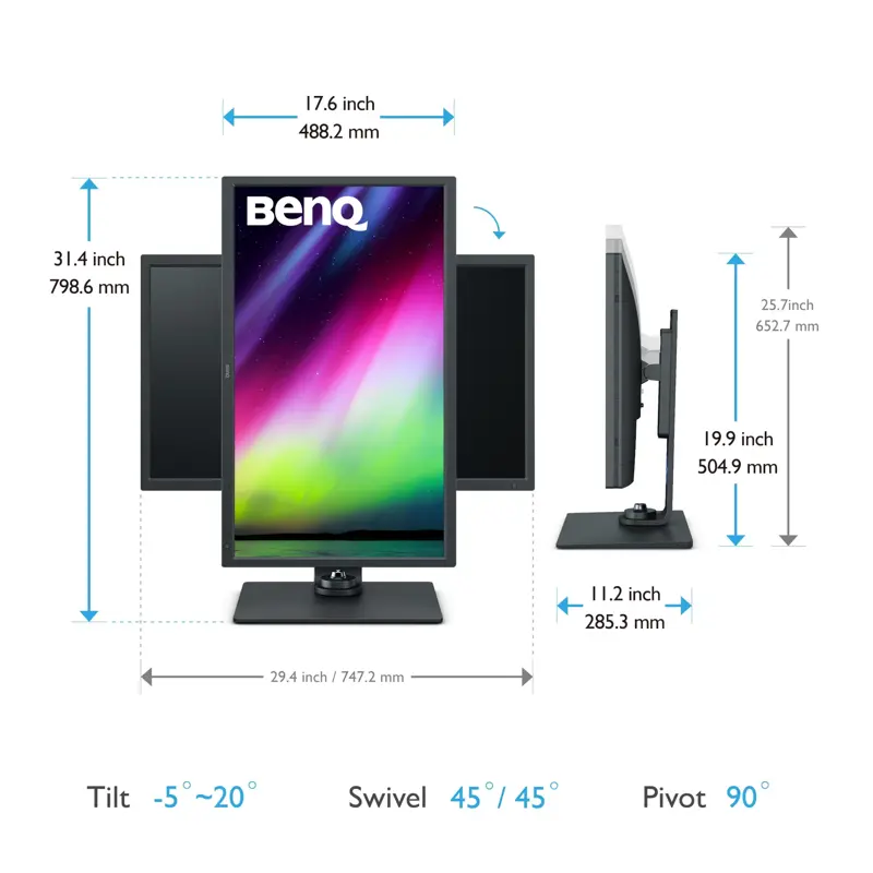 Монитор 31,5" Benq SW321C, 3840x2160, IPS, 60Hz, 20M:1, 250cd, 5ms, 2xHDMI, DP, 2xUSB, Speakers, 5xUSB, USB-C, FreeSync, Height adj 100, 3Y, Black